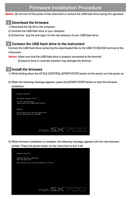 yamaha雅马哈PSR-SX700 firmware installation guide